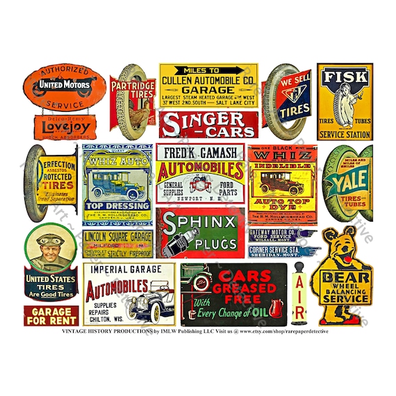 Automobile Graphics, Printed Sheet, Car Parts, Antique Garage