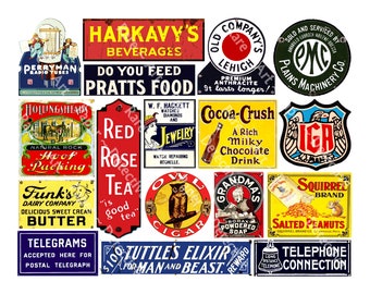 Advertising Stickers, Dollhouse Signs, Vintage Model Railroad Decals, City Scenery, General Store & City Billboard Signs, 1086