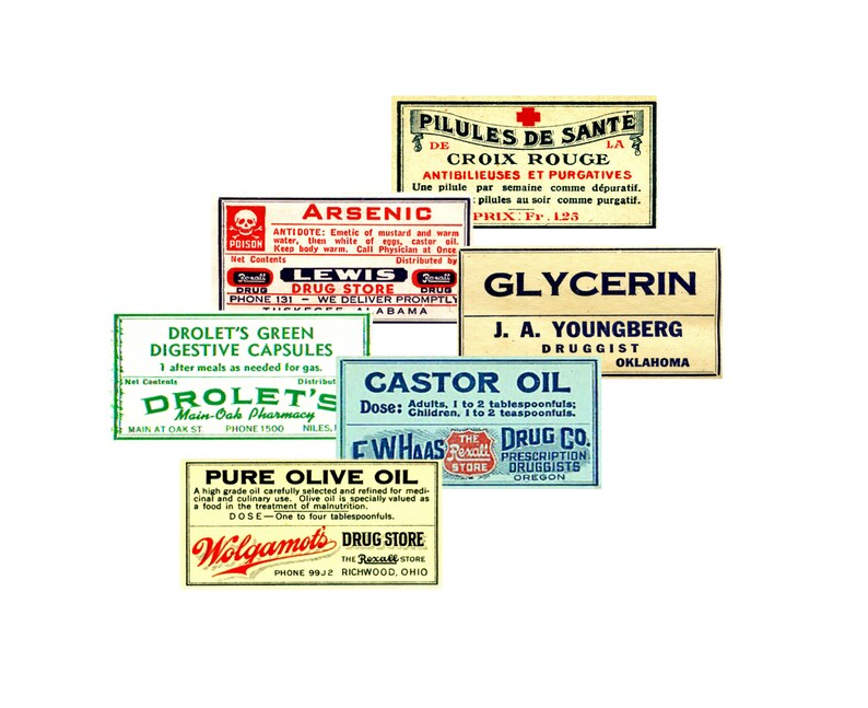 Pharmacy Label Set 6 Vintage Style Stickers Authentic Size Etsy
