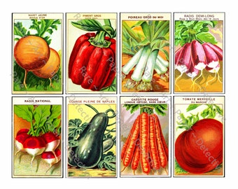 Antique French Seed Packs, Sticker Sheet, Vintage Vegetable Seed Packets, Garden Decoration, Gardening Shed, Victorian Ephemera Collage, 607