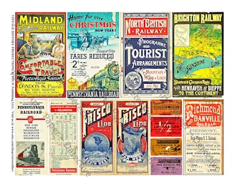 Railroad Posters, Timetable Covers, Tickets, Printed Sheet, Railway Papers, Train Ephemera Collage, Train Schedules, Model Railroad, 580