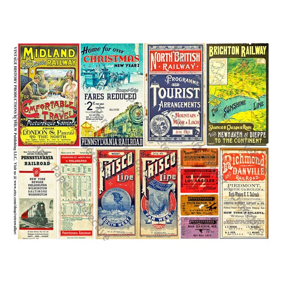 Railroad Posters, Timetable Covers, Tickets, Printed Sheet, Railway Papers, Train Ephemera Collage, Train Schedules, Model Railroad, 580