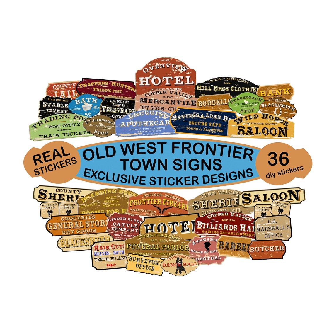 Old Western Stickers Frontier Town Old West Signs Model Train Dollhouse ...