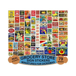 Grocery Store Signs & Label Stickers, Dollhouse Miniatures, Multi Scale Stickers, Model Railroad, CUT and PEEL Sheet, 1112