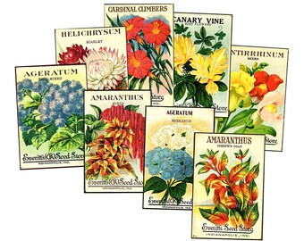 Seed Pack STICKERS, Vintage Style Seed Packets, Beautiful Feed & Seed Art Labels, 4&quot; tall each, DIY Cuttable Craft Sheet, 618P