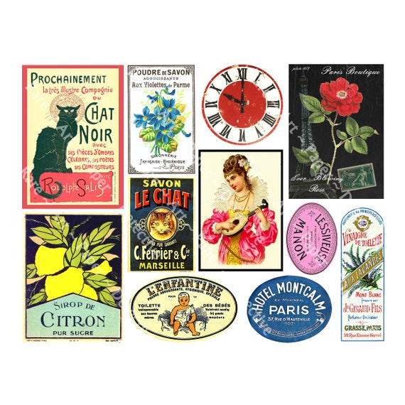 Gráficos de París Francia, hoja de PEGATINAS, paquete chic de cabaña  francesa, etiquetas francesas victorianas elegantes, etiquetas de papel de  arte