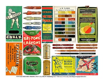 Artist Stationery, Office Supply, Vintage Stationery Supply, Vintage Packaging, Crayon Boxes, Pencils, Antique Art Supplies, Old Rulers, 734