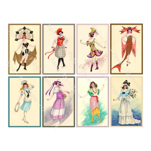 Naklejki z ilustracjami kostiumów Kobiety w fantazyjnych strojach Postacie w stylu vintage w fantazyjnych ubraniach Naklejki do scrapbookingu na 1 arkuszu DIY Craft, 1326