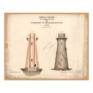 Antique Lighthouse Print: Coastal Architectural Illustration, 8x10