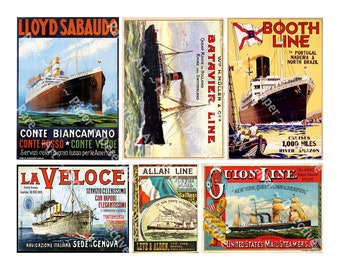 Steamship Posters and Timetable Covers, Sticker Sheet, Nautical Home Décor Collage, Cruise Ship, Vacation Journal Scrapbook, 567N