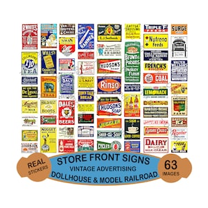 Model Signs for Trains & Dollhouses, Sticker Sheet, 63 Multi Scale Hobby Images, Miniature Rusty Metal Advertising Signs, Set 1000