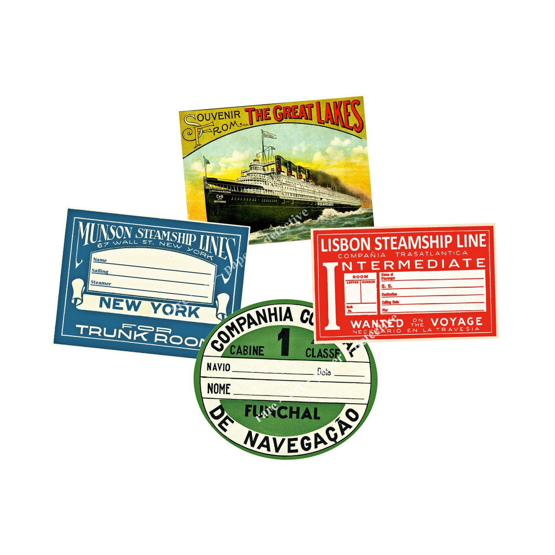 Luggage Stickers, Steamship Travel Labels, Golden Age of Travel, 4 ...