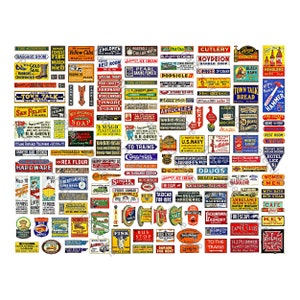 Model Railroad & Dollhouse Signs, Sticker Sheet, 150+ Multi Scale Hobby Images, Miniature Rusty Metal Advertising Signs, Set 985