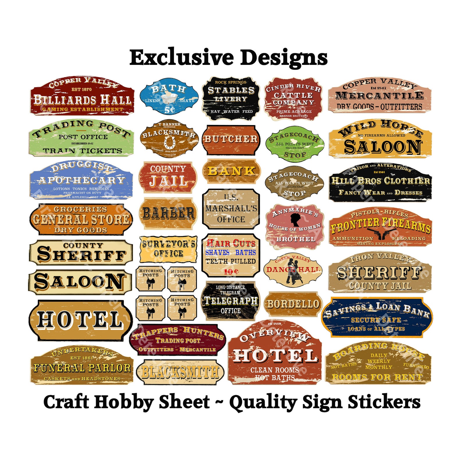 Old Western Stickers Frontier Town Old West Signs Model Train Dollhouse ...