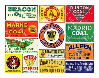 Coal, Oil & Gas Sign Stickers, General Store Advertising, Model Train Stickers, Rusty Metal Sign Graphics, Antique Journal Art Paper, 111b