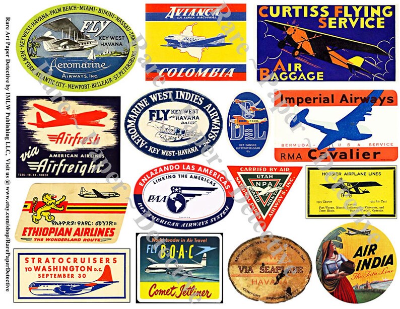 Printed Airplane Sticker Decals Plane Clip Art Airline Luggage Labels Travel Journal Suitcase Stickers Travel Trunk 126a Flight Labels