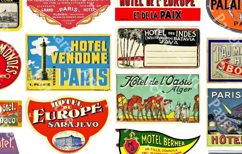 Travel Stickers Featuring 23 Hotel Luggage Labels, Each Sticker 2.5 ...