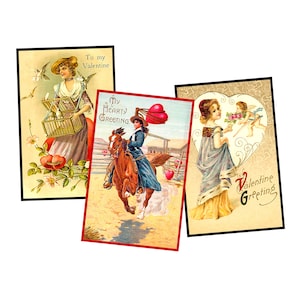 3 adesivos de cartão postal do dia dos namorados estilo vintage cartão antigo fazendo imagens presente romântico e amoroso para ela, 3,5" x 5,5" cada, conjunto 66