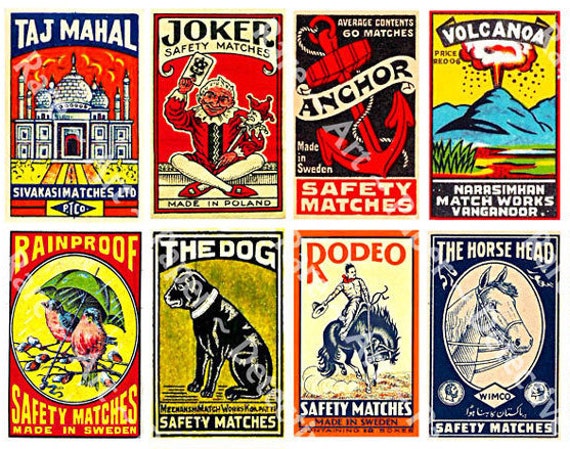 Matchbook Advertising, 18 Stickers, 1 Sheet, Old Matchbook Covers