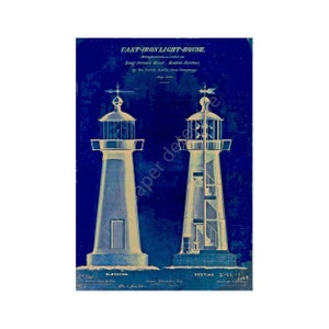 Lighthouse Blueprint, 7&quot; x 10&quot; Wall Art, Antique Lighthouse Drawing, Coastal & Nautical Décor, Light Station Architectural Print, 21-83