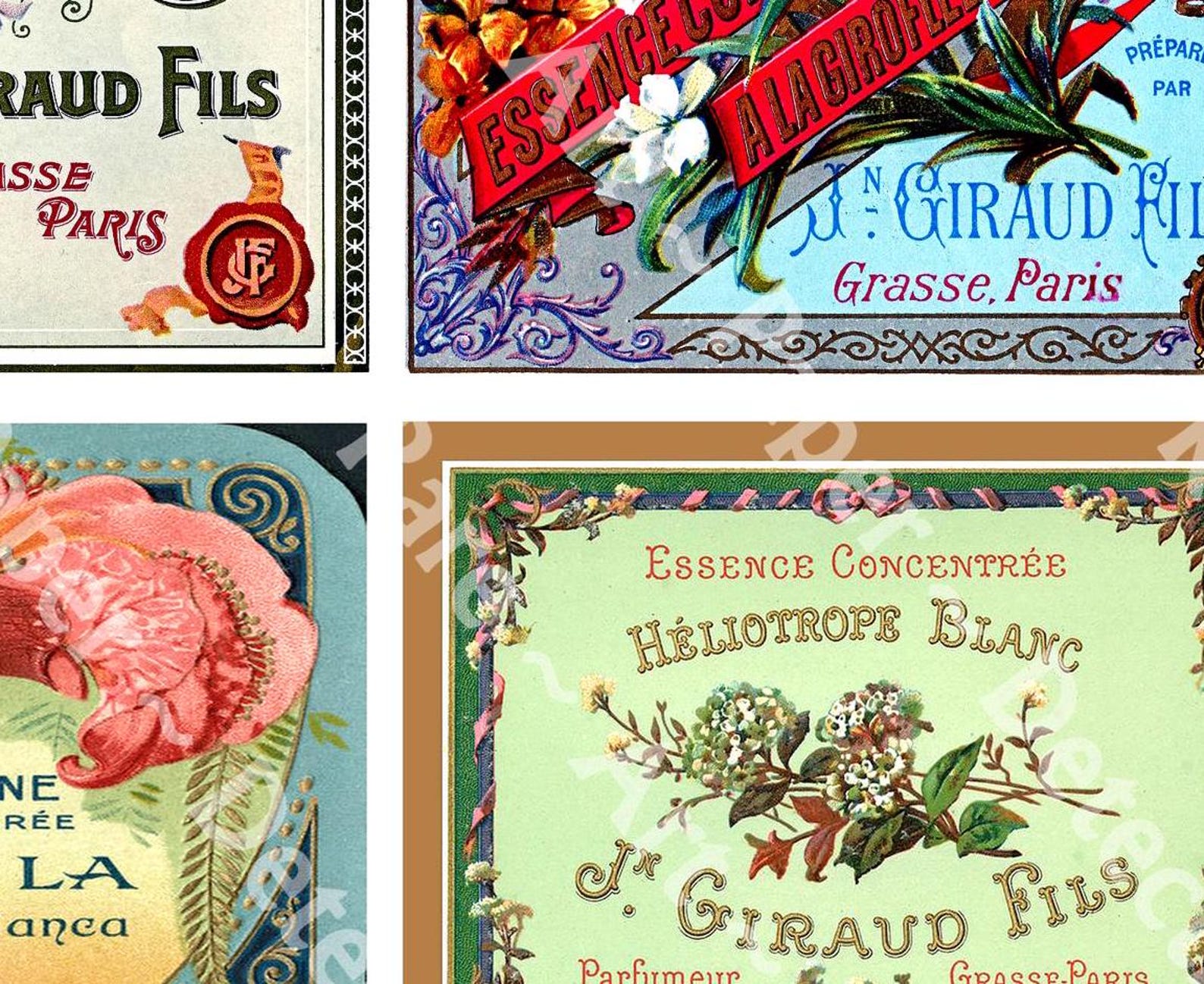 French Perfume Cologne Labels, Sticker Sheet, 9 Labels, Vintage Floral ...