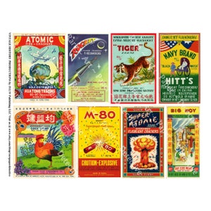 Etichette per petardi, fogli stampati, involucri per fuochi d'artificio cinesi, 4 luglio, petardi asiatici, clipart per album, carte artistiche, 453