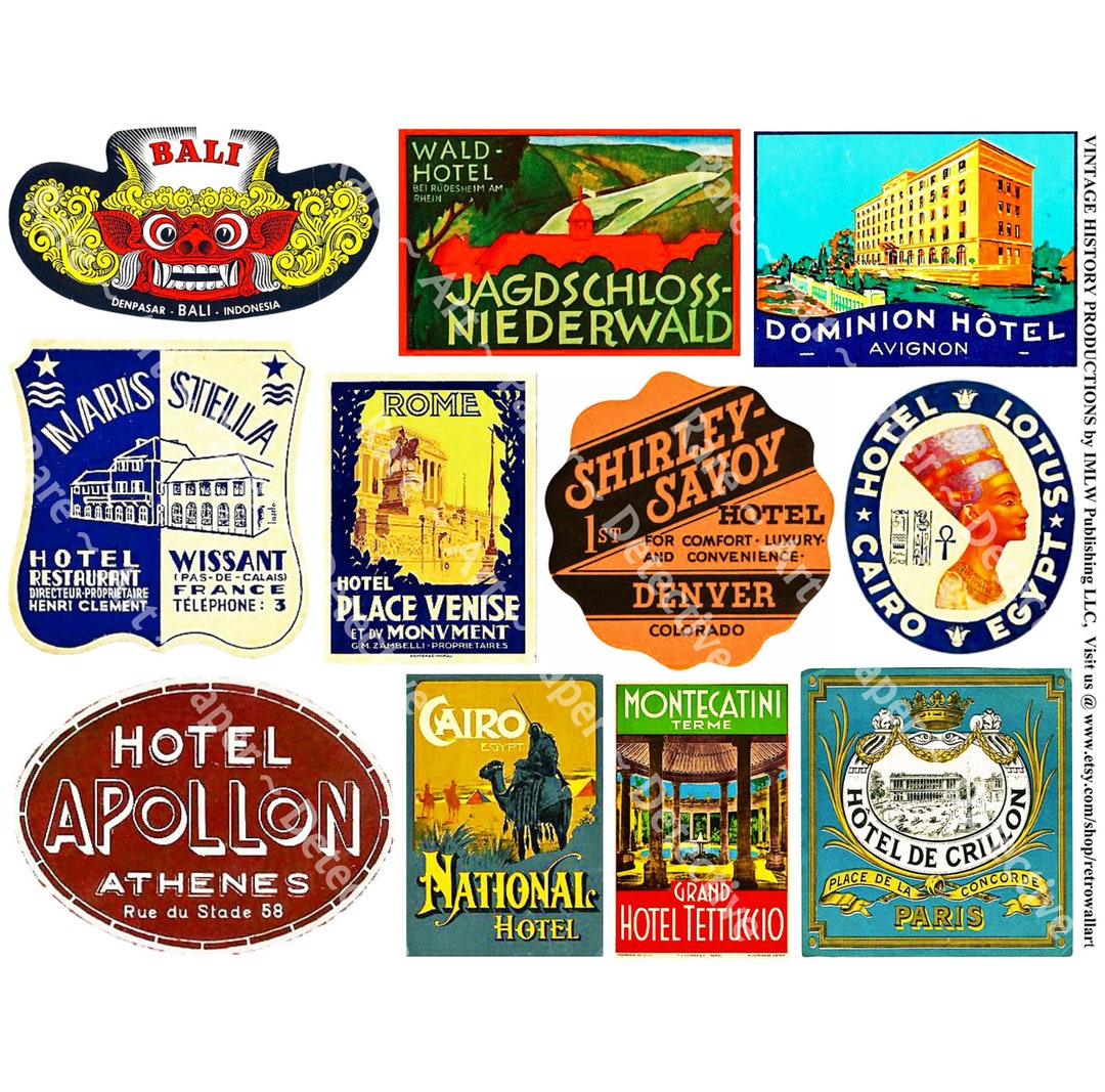 Luggage Labels Hotel Label Art Paper Sticker Sheet Retro Etsy