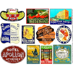 Luggage Labels, Hotel Label Art Paper, Sticker Sheet, Retro Baggage Tag, Suitcase Decals, Steamship Travel Trunk, Cut & Peel Sheet, 403