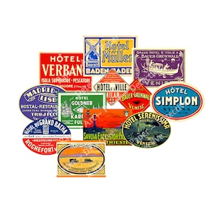 Pegatinas para baúl de vapor, etiquetas para equipaje, juego de 12 etiquetas grandes y coloridas de viaje de la Edad de Oro, calcomanías para maletas y equipaje, 4" x 3" cada una, BS2