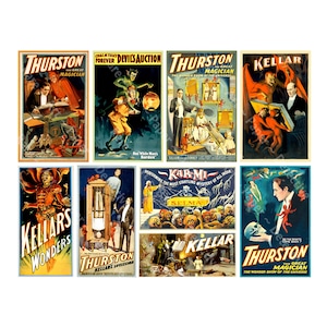 Adesivi per decorazioni di Halloween magiche e spettrali, poster di spettacoli teatrali di maghi e illusionisti in stile antico, adesivi da 4", foglio da tagliare e staccare, 1125