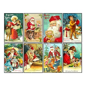 8 kerststickers, luxe set ouderwetse ansichtkaarten, elk 4 x 2,5 inch, kerstman en vrolijk kerstfeest, vellen, 839