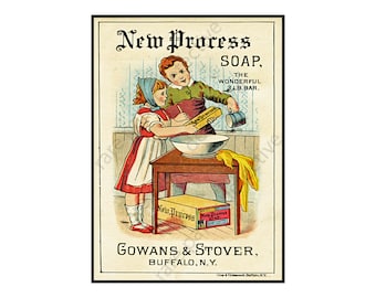 Vintage Advertising, Laundry Sign for Laundry Room, Antique Advertising Card, Laundry Room Advertisement Wall Décor, 5" x 7", 19-16