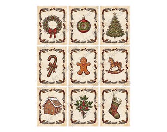 Christmas Sticker Tags and Junk Journal & Collage Crafters Antique Old World Style, 9 Tags at about 3.5" each, Cut and Peel Sheet 1564