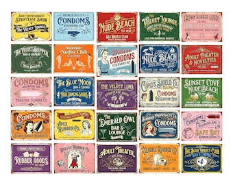 Adult Themed Signs, Mature, 25 Model Railroad Sign Stickers for Buildings and Billboards, Vintage Advertising, 1457