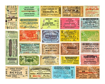 26 Pcs Railroad, Ferry & Steamboat Ticket Stubs Set, Travel Journal Stickers, Train Labels and Tags, Vintage Travel Scrapbook Stickers, 879