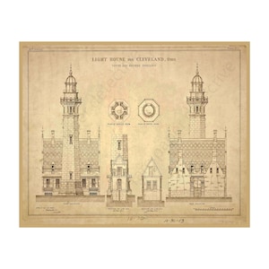 Lighthouse Illustration, 8&quot; x 10&quot; Wall Art, Antique Lighthouse Drawing, Coastal & Nautical Décor, Light Station Architectural Print, 21-62