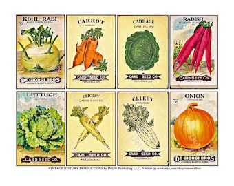 Antique Vegetable Seed Packets, Sticker Sheet, Vintage Seed Packs, Garden Greenhouse Sign, Rustic Garden Shed, Victorian Ephemera Paper, 617