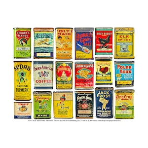 Rustic Kitchen Spice Tin Illustrations for Kitchen Collage Accent Decor, Colorful Rusty Antique Style Retro Stickers, Cut & Peel Sheet, 700