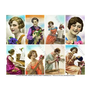 Franse vrouwen, antieke kaarten, STICKERvel, Victoriaanse kleur getinte pin-upgirls, vintage meisjes, oude ansichtkaarten, elegante kunst papieren tags, 644