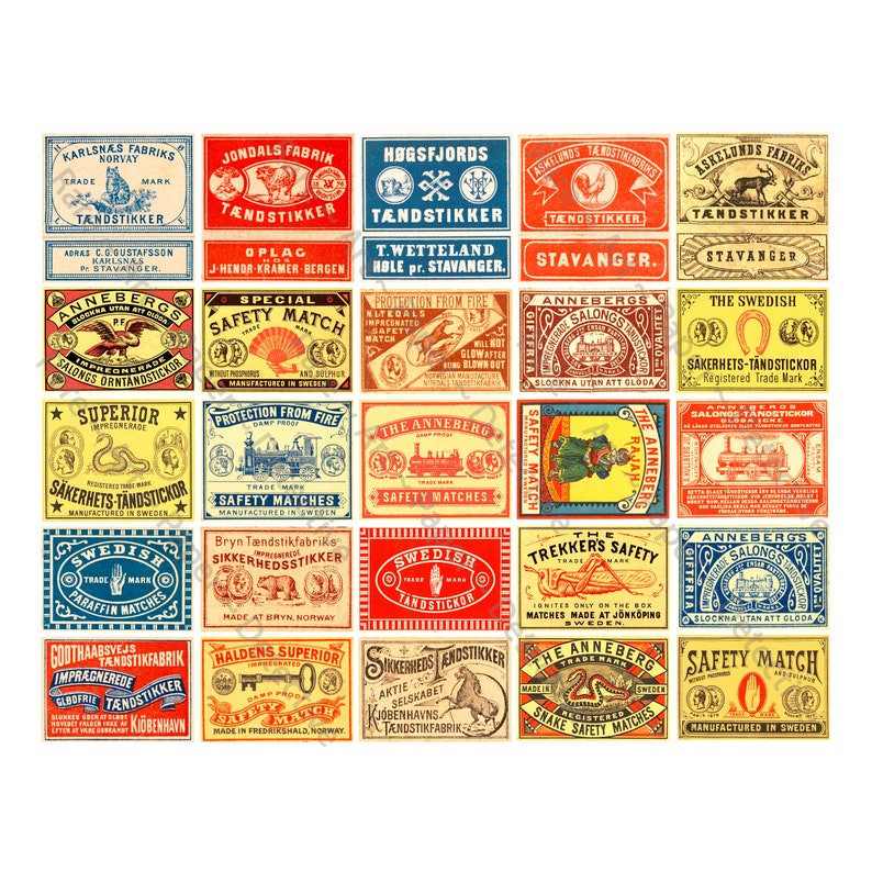 Matching Label Safety Match Label Stickers, Authentic Sizes, 2