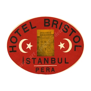 Etiqueta de bagagem de hotel, Istambul Turquia, etiqueta de bagagem, etiqueta de mala, decalque de porta-malas de viagem para navio a vapor, 4" x 3", tema de viagem, 74