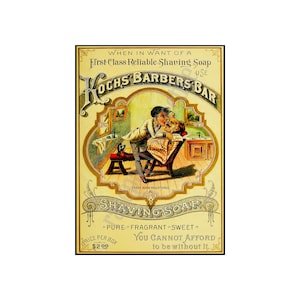 Barber Shop Poster, 5" x 7", Old Time Barber Shop Wall Decor Art Print, Vintage Shaving Soap, Antique Koch Barber Bar Catalog Poster, 19-14