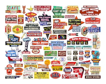 Model Railroad & Dollhouse Signs Classic 1950's Americana Roadside Advertising, Cut and PEEL Sheet, 1330