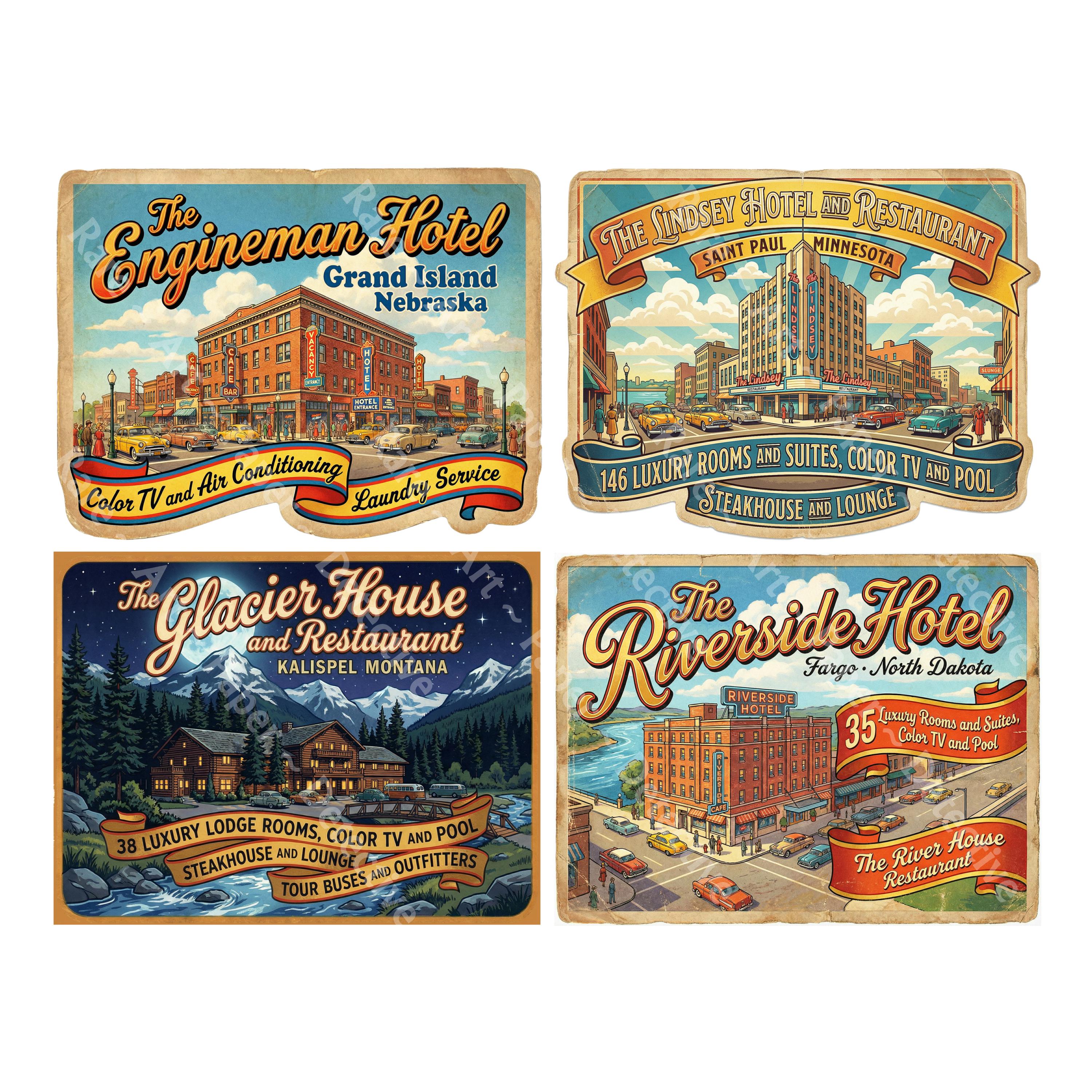 Luggage Hotel Stickers From the Golden Age of Travel, 4 Retro Baggage ...