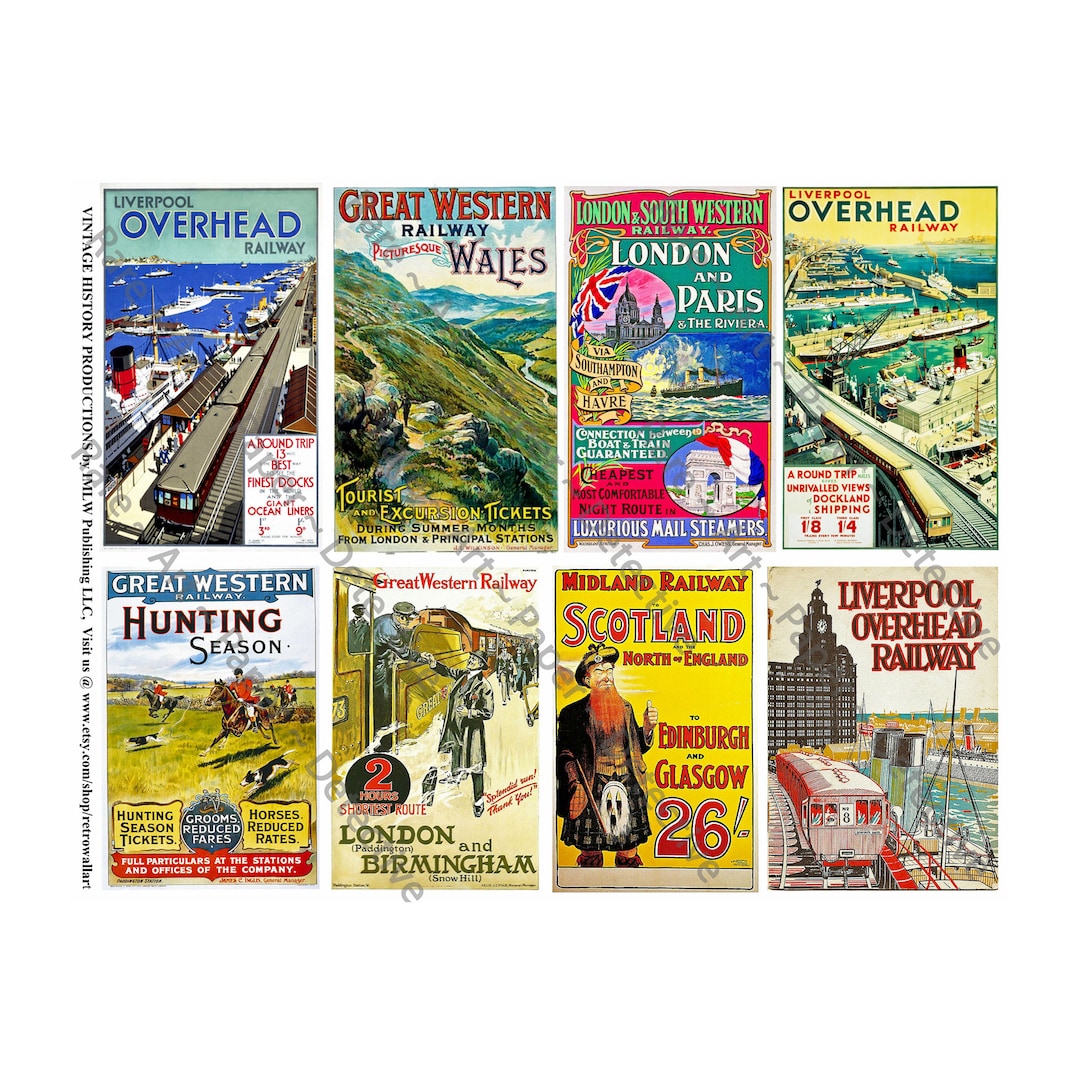 Railroad Poster Stickers, Travel Art, Vintage Railway Poster