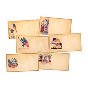 6 patriottische envelopstickers, antieke reproductiestickers burgeroorlog voor Altered Arts, cadeaukaart en envelop maken, decoraties, 2P88