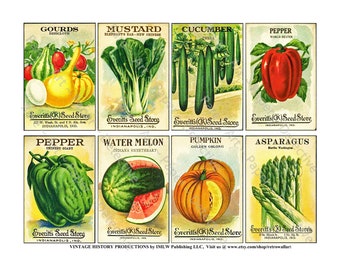Seed Packet Sticker Sheet, Vintage Vegetable Seed Packs, Cottage Kitchen Collage, Rustic Garden Shed, Victorian Era Garden Journal, 619C