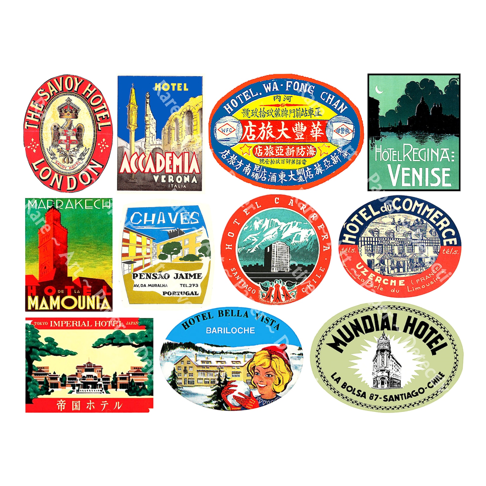 Hotel Travel Stickers, Vintage Luggage Label Art Paper, Baggage Tags ...