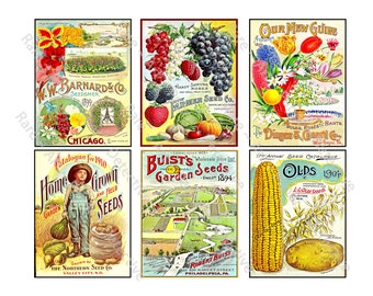 Garden Seed Packs, Real Stickers, Antique Seed Packet Catalog Cover Labels, Gardening Journal, Rustic Kitchen Art, 1 CUT & PEEL Sheet, 1287