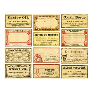 Medicine Cabinet Stickers, Vintage Apothecary and Pharmacy Labels, Druggist Stickers, Halloween Décor, CUT & PEEL Sticker Sheet, 1138